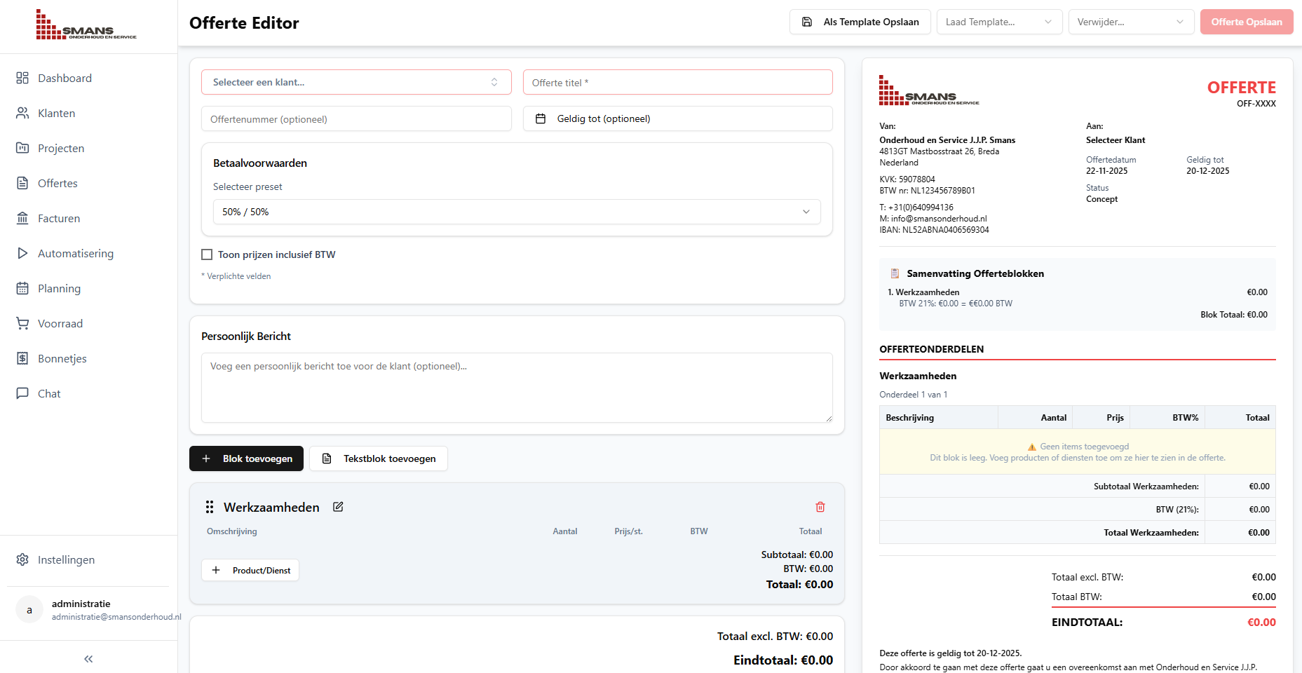 Smans Offerte Editor